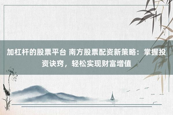 加杠杆的股票平台 南方股票配资新策略：掌握投资诀窍，轻松实现财富增值