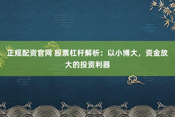 正规配资官网 股票杠杆解析：以小博大，资金放大的投资利器
