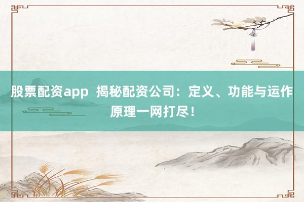 股票配资app  揭秘配资公司：定义、功能与运作原理一网打尽！