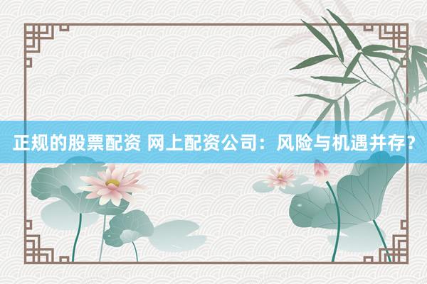 正规的股票配资 网上配资公司：风险与机遇并存？