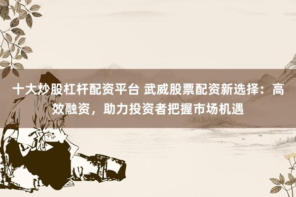 十大炒股杠杆配资平台 武威股票配资新选择：高效融资，助力投资者把握市场机遇