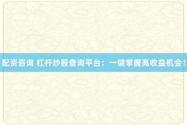 配资咨询 杠杆炒股查询平台：一键掌握高收益机会！