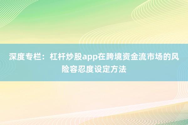 深度专栏：杠杆炒股app在跨境资金流市场的风险容忍度设定方法