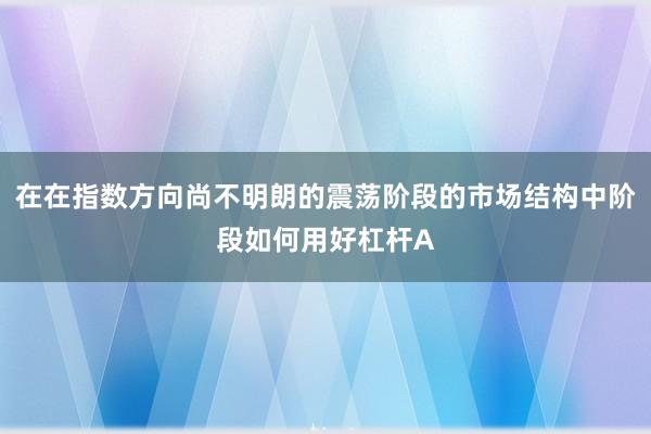 在在指数方向尚不明朗的震荡阶段的市场结构中阶段如何用好杠杆A